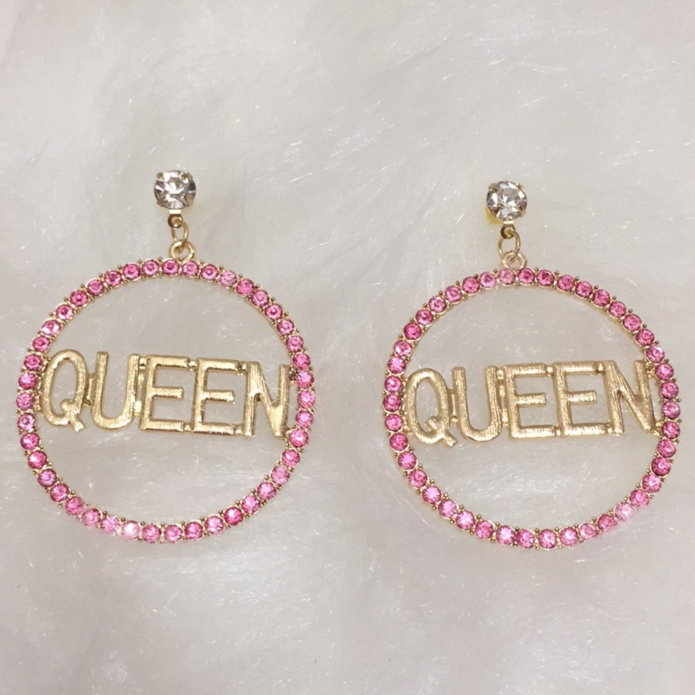 Sassy Pink Rhinestone Hoop Queen Earrings.